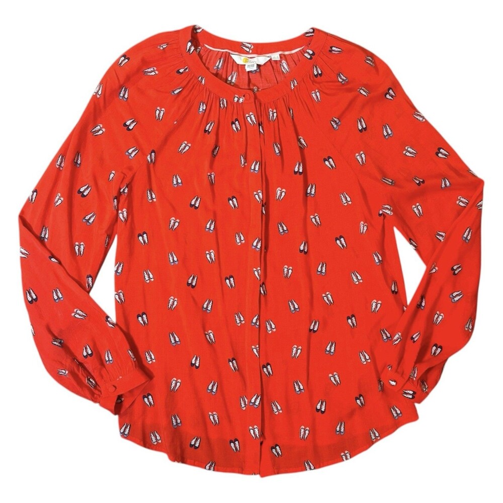 Boden Women’s US 2 UK 6 Red Paris Blouse Ballet Flat Shoe Print Long Sleeve